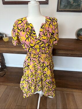 THML Pink Yellow Floral Short Dress